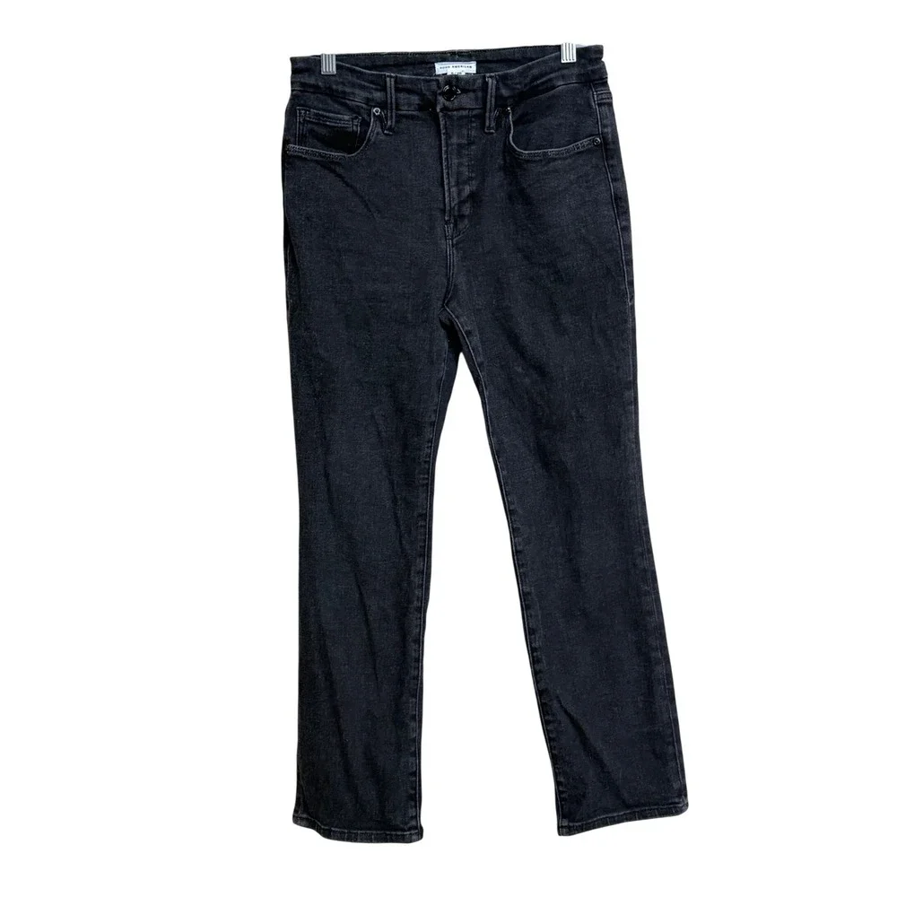 Good American High Rise Straight Leg Jeans Washed Black Size 6 / 28